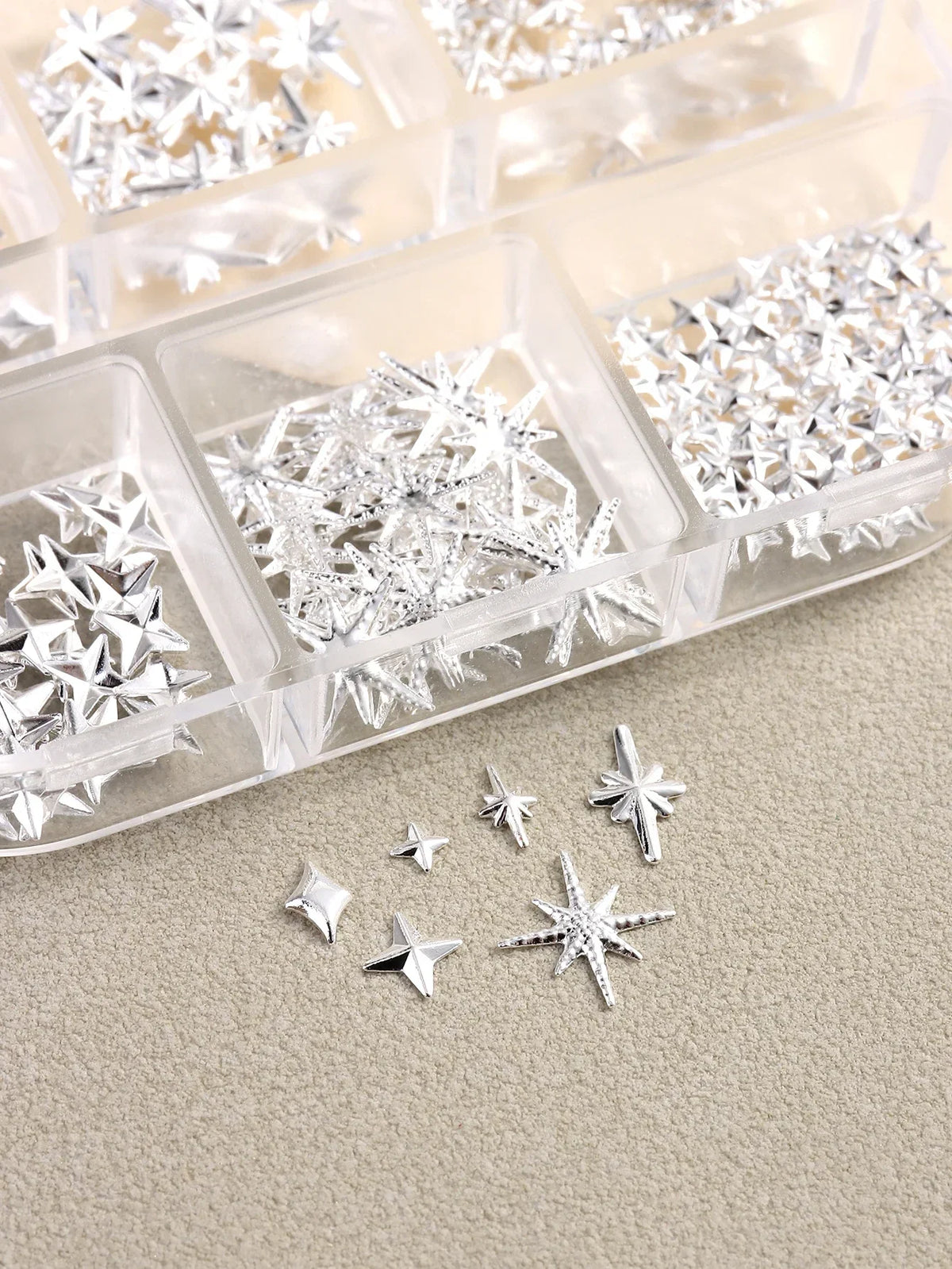 6/12Grids Gold Star Moon Metallic Rivet 3D Nail Charms Alloy Sun Moon Starlight Rhinestones Nail Studs For Nail Art Decoration