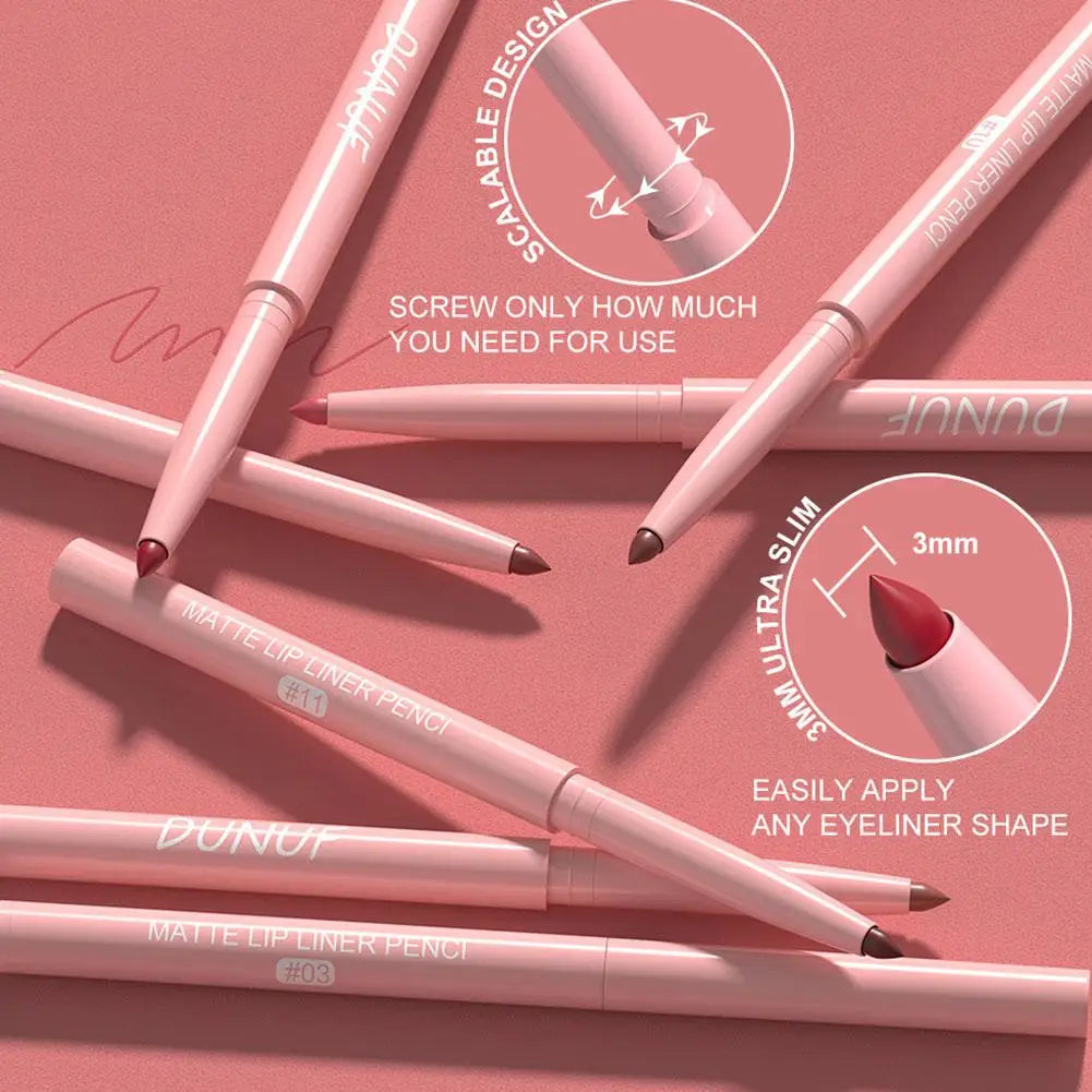 6Pcs Velvet Matte Lip Liner Pencil Set High Pigment Smooth Silky Texture Easy to Color & Define Lip Contours Daily Lip Makeup