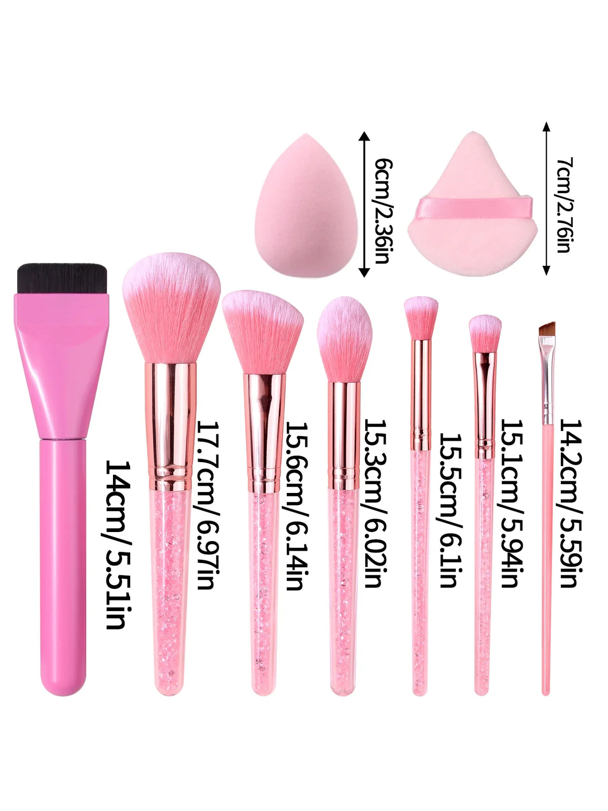 11Pcs Pink Makeup Brush Set with Sponge & Puff, Professional Glitter Handle Brushes for Foundation, Eyeshadow, Blush, Full Face