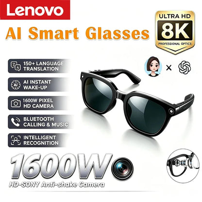 Lenovo 2026 New 8K AI Translation AI Smart Glasses Bluetooth Calling Music Player Camera Control Anti Blue Light Sunglasses