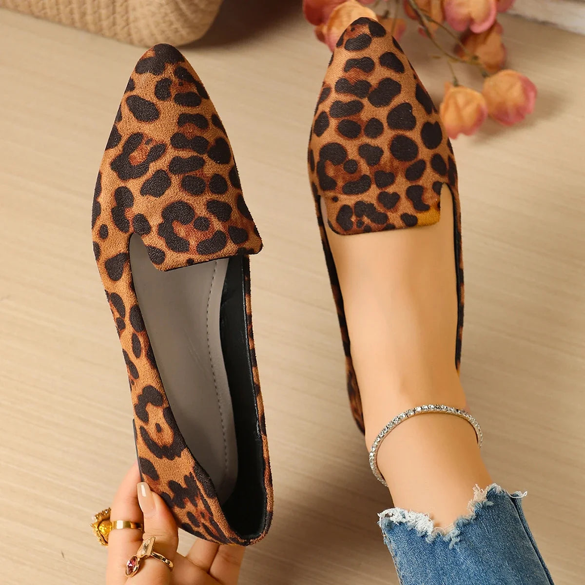 Women Flats Pointed Toe Solid Color Flats for Women Spring/autumn Casual Comfortable Leopard Brown Flat Heel Shoes