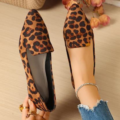 Women Flats Pointed Toe Solid Color Flats for Women Spring/autumn Casual Comfortable Leopard Brown Flat Heel Shoes