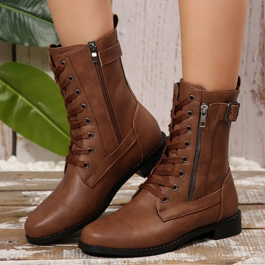 Plus Size Autumn New European and American Flat Low Heel Short Boots Roman Zip Boots for Women