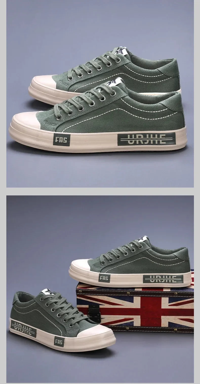2026 New Men Canvas Shoes Breathable Outdoor Mens Casual Shoes Comfortable Spring Autumn Cloth Flat Shoes Black Walking Sneakers