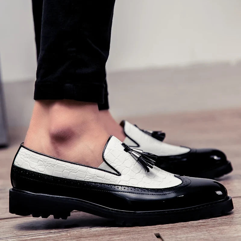 Men Loafers PU Splicing Tassel Decoration Low Heel Comfortable Classic Daily Business Men Shoes
