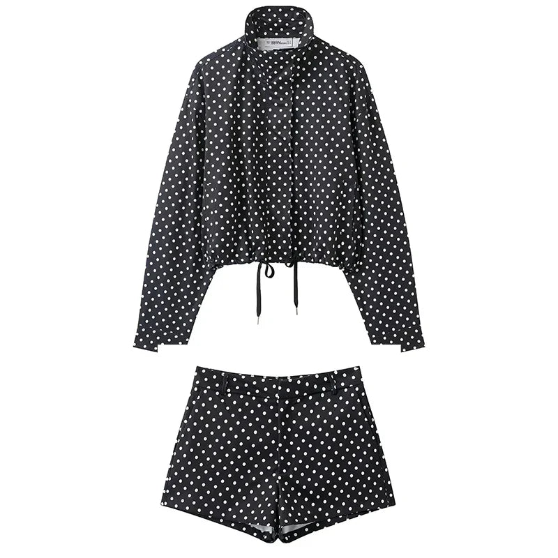 TARUXY Fashion Polka Dot Print Jacket Coat Women's Stand Collar Long Sleeved Workwear Coat Ins Hot Short Casual Female Jackets