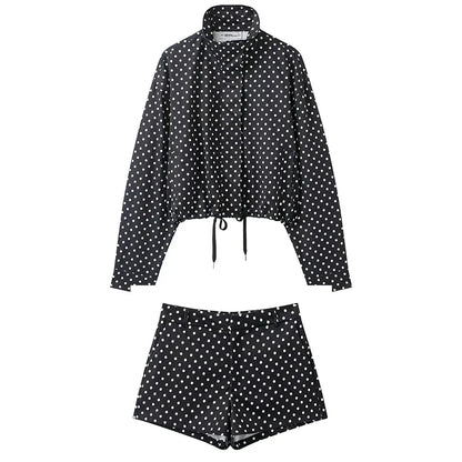 TARUXY Fashion Polka Dot Print Jacket Coat Women's Stand Collar Long Sleeved Workwear Coat Ins Hot Short Casual Female Jackets