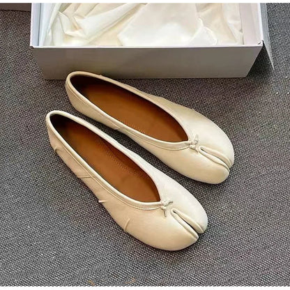 Split Toe Women Ballet Flats Fashion Tabi Shoes Casual Slip-on Loafers Ladies Pleated Leather Espadrilles Zapatillas Mujer