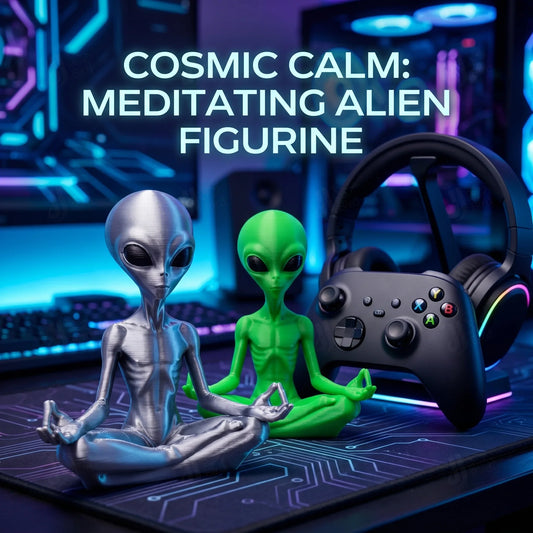 Meditating Alien Ornament, Sci-Fi Style, Collectible Figurine, Home Desk Decoration, Creative Sculpture
