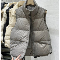 Women Autumn Winter Down Cotton Vest Jacket 2025 New Women Loose Stand Collar Vest Coat Women Short Vest Jacket Cotton Waistcoat