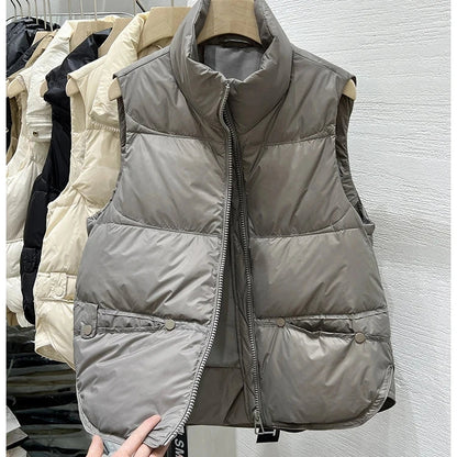 Women Autumn Winter Down Cotton Vest Jacket 2025 New Women Loose Stand Collar Vest Coat Women Short Vest Jacket Cotton Waistcoat