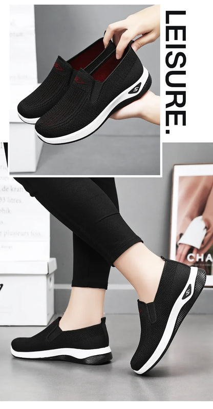 Women's Shoes Spring and Autumn New Mesh Breathable Casual Shoes Outdoor Lightweight Non-slip Wedge Heel Thick-soled Sneakers
