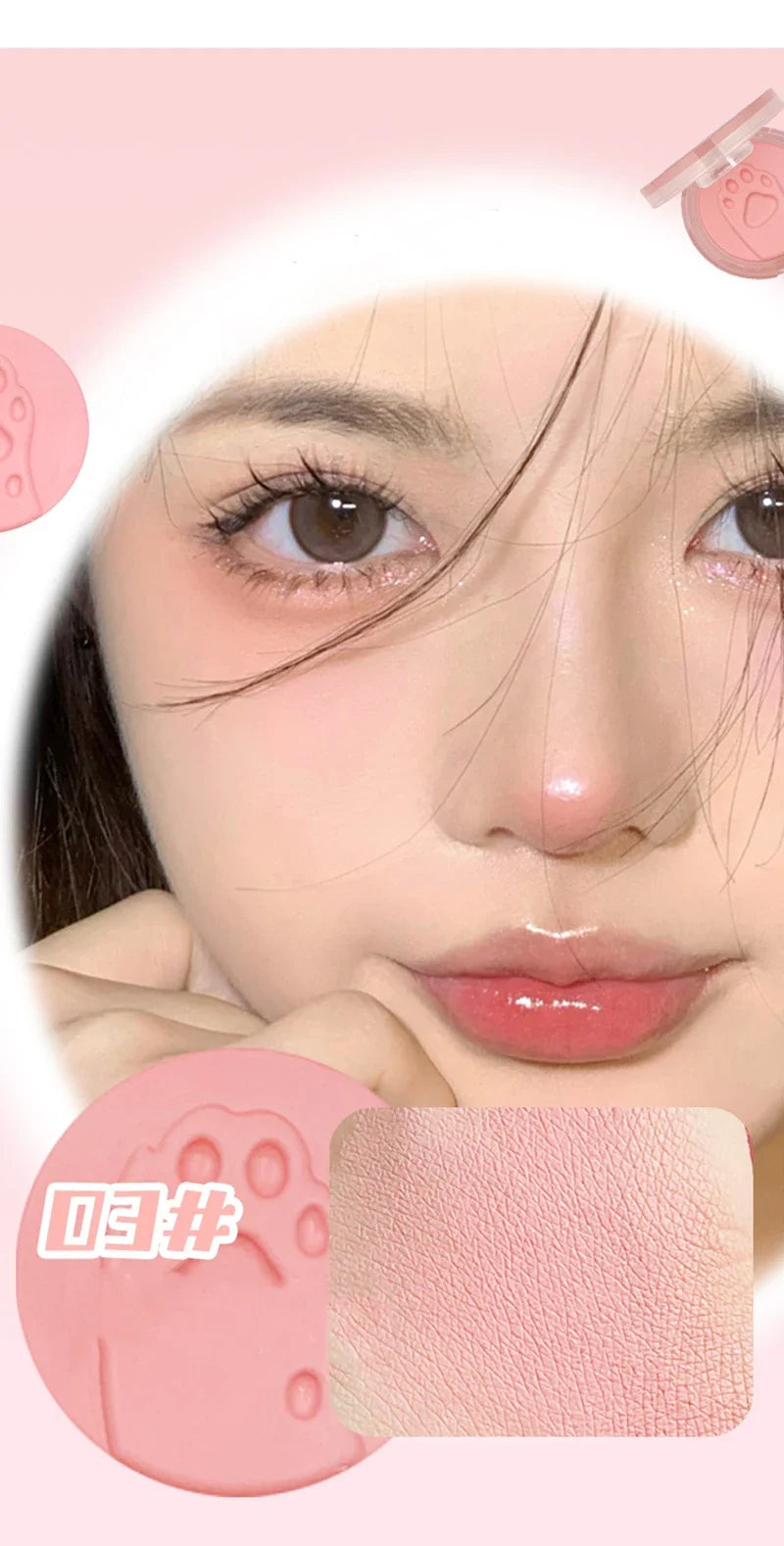 Cat Paw Cream Blush With Thumb Powder Puff Natural Matte Brighten Purple Apricot Rubores Cute Blusher Rouge Korean Dupes Makeup