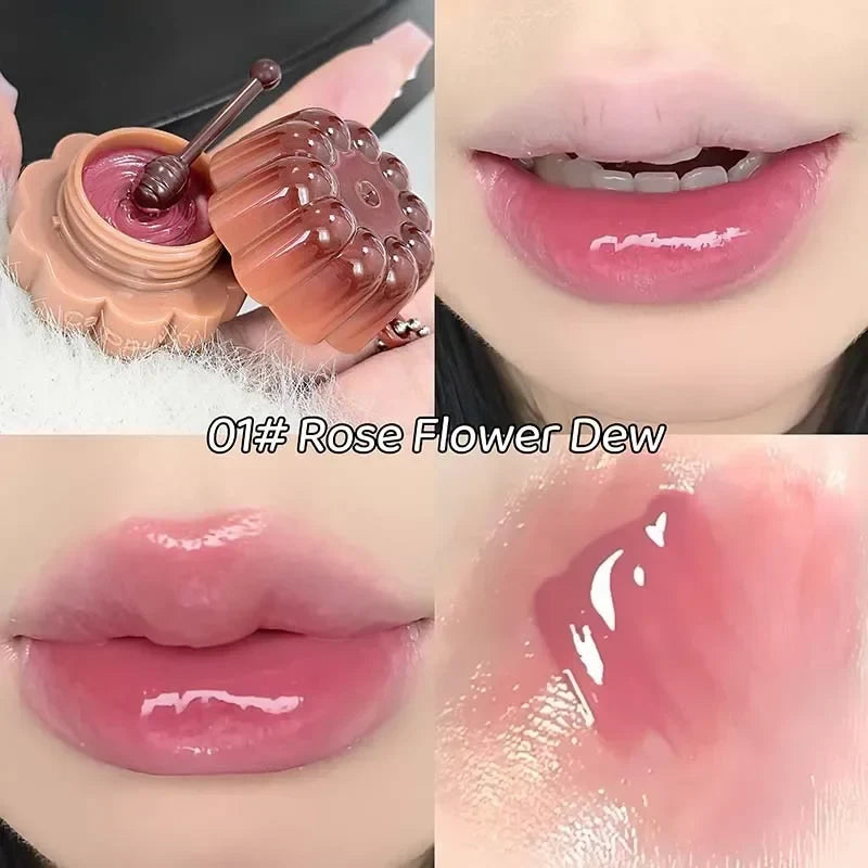 Jelly Solid Water Mirror Lip Gloss Shine Plumping Lip Balm Light Red Brown Natural Lasting Moisturizing Lip Tint Lipstick Makeup
