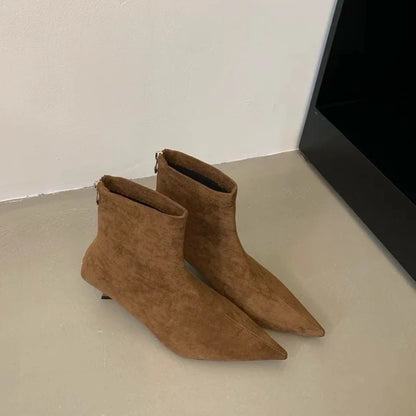 SUOJIALUN 2024 Winter New Brand Women Short Boots Fashion Pointed Toe Ladies Elegant Ankle Boots Thin High Heel Dress Pumps Shoe