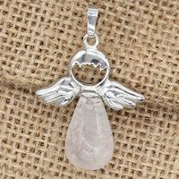 Angel Wing Crystal Stone Pendants For Women Necklace DIY Natural Amethyst Rose Quartz Water Drop Necklace Jewelry No Chain