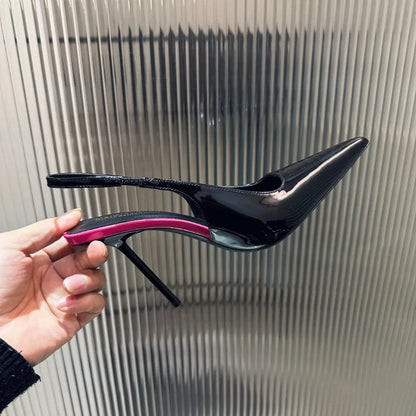 New Patent Leather Pointed Back Hollow Thin Heel Women's Sandals High Heels Thin Heel Sexy Back Hollow Temperament Single Shoe