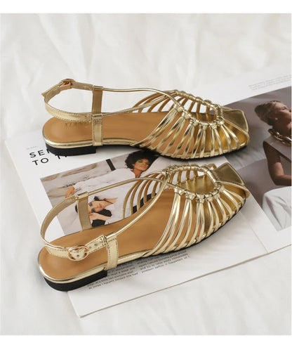 ZAROY Women Flat Sandals Summer Narrow Band Roman Shoes Casual Plus Size Brand Designer Banquet Beach Gladiator Sandalias Zapato