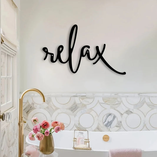 Relaxing Black Metal Iron Sculpture - Modern Wall Art for Bathroom Decor, Easy Hang