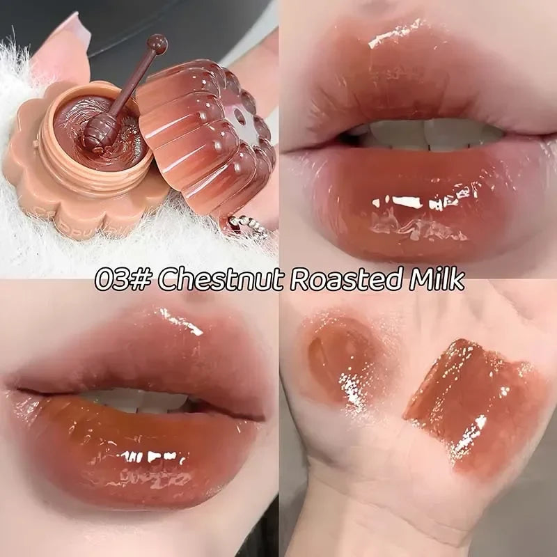 Jelly Solid Water Mirror Lip Gloss Shine Plumping Lip Balm Light Red Brown Natural Lasting Moisturizing Lip Tint Lipstick Makeup