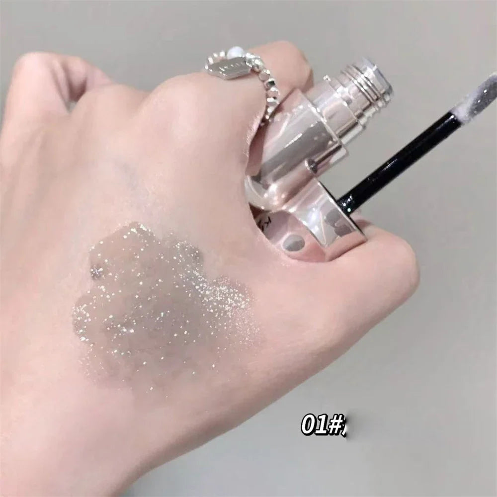Crystal Nude Gray Glossy Lip Stain Mirror Korean Lip Glaze Sheer Nude Glitter Lip Tint Watery Shine Plumping Lipgloss Cosmetics