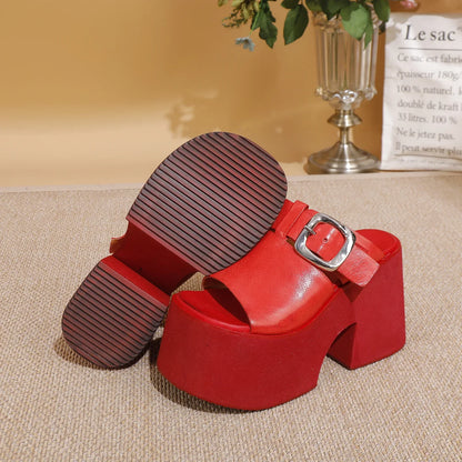 GKTINOO 2026 Summer New Genuine Leather Thick Soled Height Increasing Slippers Fashionable Women's Super High Heels Sandals