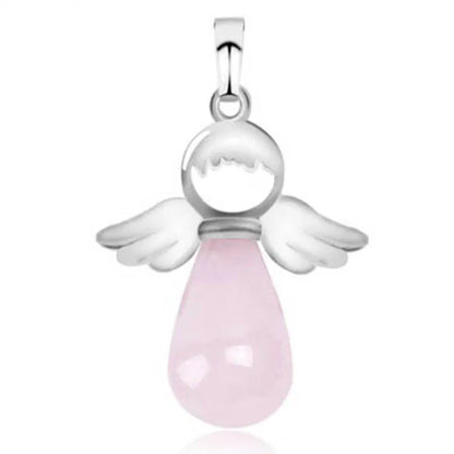 Angel Wing Crystal Stone Pendants For Women Necklace DIY Natural Amethyst Rose Quartz Water Drop Necklace Jewelry No Chain