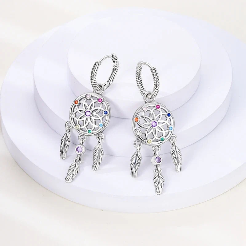 Genuine 925 Sterling Silver Love Feather Earrings Fit Original Charms Hoop For Women Girls Stud Earring Fine Jewelry Gifts