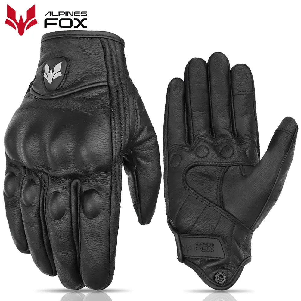 2023 Summer New Vintage Leather Motorcycle Gloves Men Black Wear-resistant Guantes Touchscreen Anti-slip Retro Motobiker Luvas