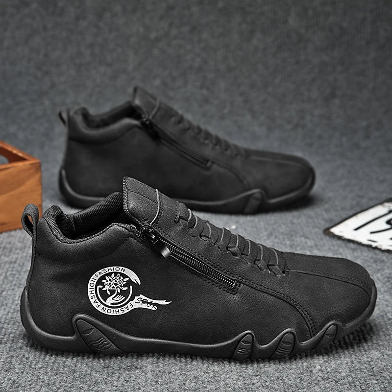 Men's Casual Shoes Side Zipper Short Boots Versatile Flats Bottom Trbottomyy Fashion Pu Leather Men's Shoes Spring Suitable for Outdoor Sports