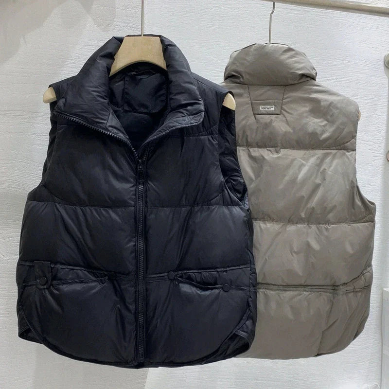 Women Autumn Winter Down Cotton Vest Jacket 2025 New Women Loose Stand Collar Vest Coat Women Short Vest Jacket Cotton Waistcoat
