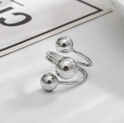 New Temperament Multi-layer Irregular Geometry  Sliver Color Smooth Planet Stainless Steel Open Rings for Women Designer Jewelry