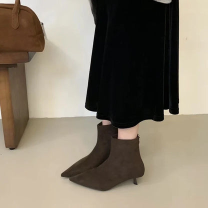 SUOJIALUN 2024 Winter New Brand Women Short Boots Fashion Pointed Toe Ladies Elegant Ankle Boots Thin High Heel Dress Pumps Shoe