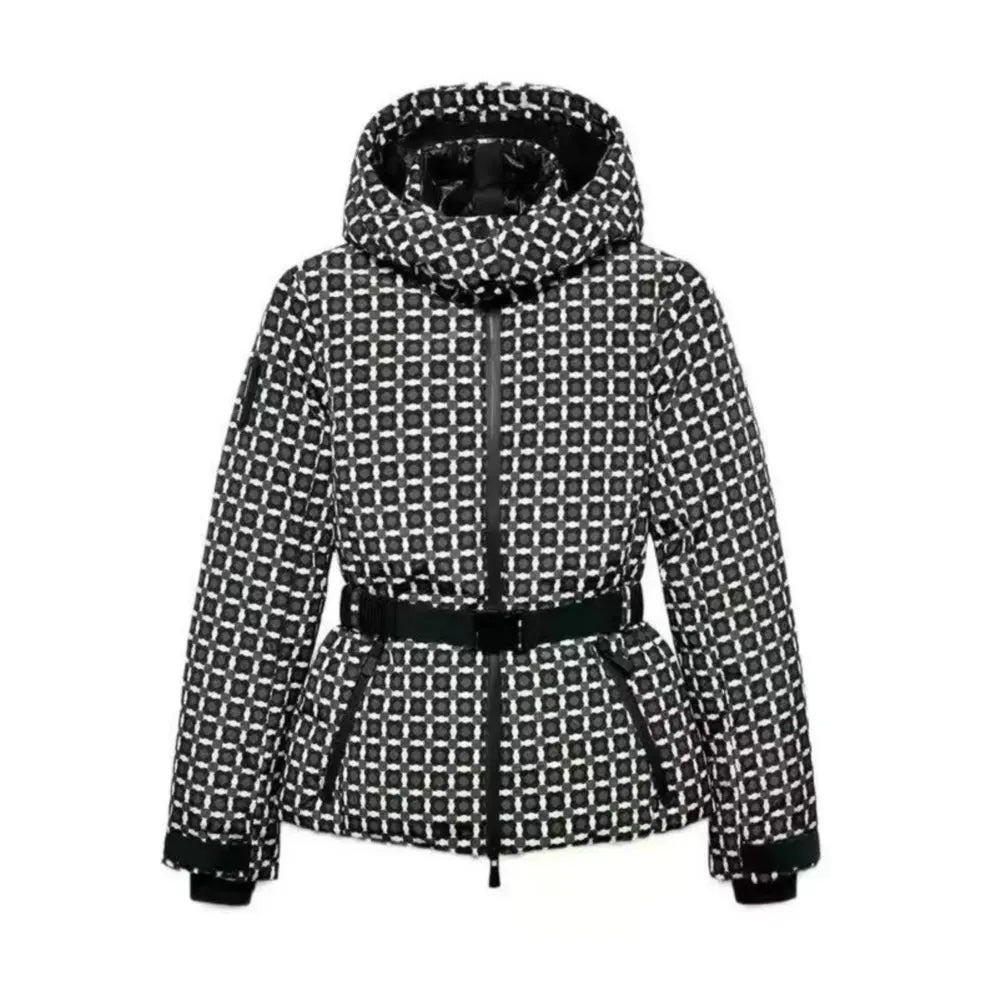 Women's Winter Hooded High Waist Padded Sport Parkas Coats with Belt Female Elegant Thick Warm Pockets Windproof Skiing Jackets