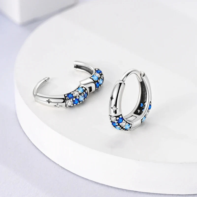 Original 925 Sterling Silver Blue Zirconium Butterfly Earrings Colored Hoop Earring Women Female Party Fine Earring Jewelry Gift