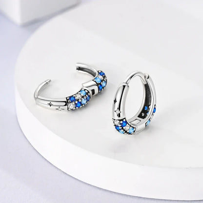 Original 925 Sterling Silver Blue Zirconium Butterfly Earrings Colored Hoop Earring Women Female Party Fine Earring Jewelry Gift