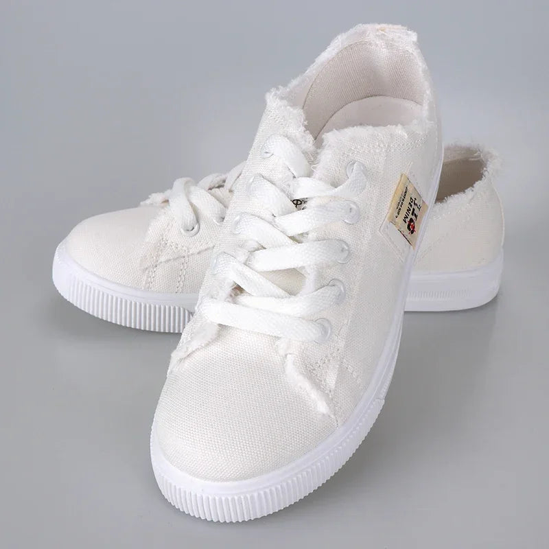 2024 Spring Summer Women Canvas Sneaker Low Top Denim Sneakers Ladies Lace-Up Flat Canvas Board Shoes Female Sapatos Femininos