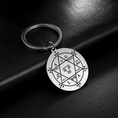 Dawapara Protection Secret Seal of Solomon Pendant Keychain Witchcraft Hexagram Wealth Fortune Amulet Stainless Steel Jewelry