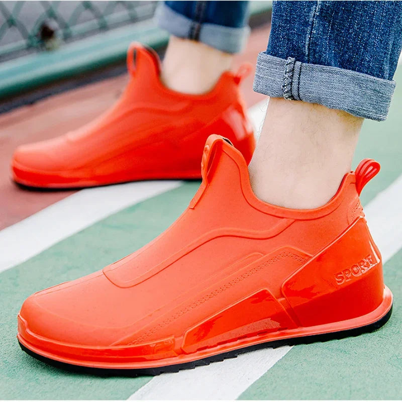 Men's Rain Boots Ankle Waterproof Shoes Men Casual Fishing Work Shoes Slip on Non-slip Rain Shoes Womens Kitchen Rubber Shoes