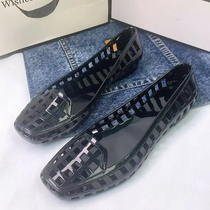 Spring and Summer New Korean Style Transparent Crystal Shoes for Women, Comfortable Closed-Toe Hollow Sandals, Soft and Fashionable Dongdaemun Jelly Shoes, Slip-On Slippers