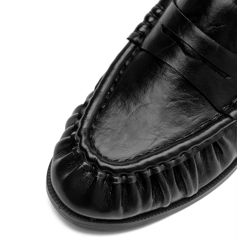 Lady Loafers 2026 Model Handcrafted Retro Pleated Single Shoes for Women, Women's Low-Heeled Leather Suede Shoes