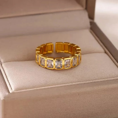 White Square Zirconia Splicing Open Ring, Women's Simple Adjustable New Wedding Aesthetic Jewelry Ring.