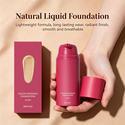 Color Changing Foundation Natural Color Spf15 Sun Protection Makeup Full Coverage Even Skin Tone Lightweight Moisturizing Makeup