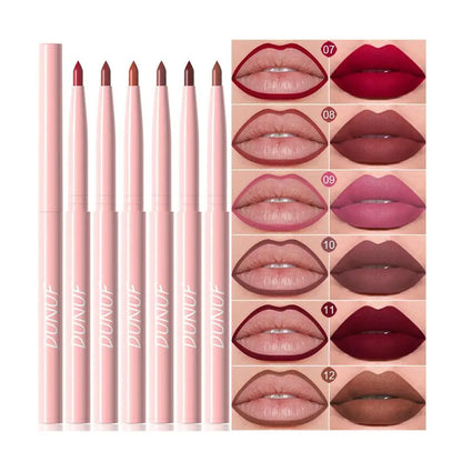 6Pcs Velvet Matte Lip Liner Pencil Set High Pigment Smooth Silky Texture Easy to Color & Define Lip Contours Daily Lip Makeup