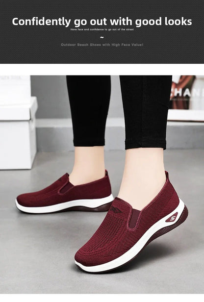 Women's Shoes Spring and Autumn New Mesh Breathable Casual Shoes Outdoor Lightweight Non-slip Wedge Heel Thick-soled Sneakers