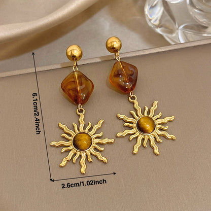 Greatera Caramel Amber Patterned Irregular Heart Earrings For Women Charm Stainless Steel Waterproof Popular Ear Accessories New
