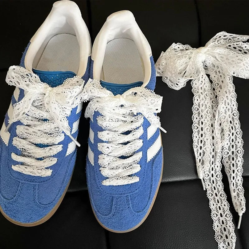 1/4Pairs Fancy Lace 3CM Wide Flat Shoelaces Sneakers Women Casual Shoes Black White Fashion Shoe Strings Replacement Accessories