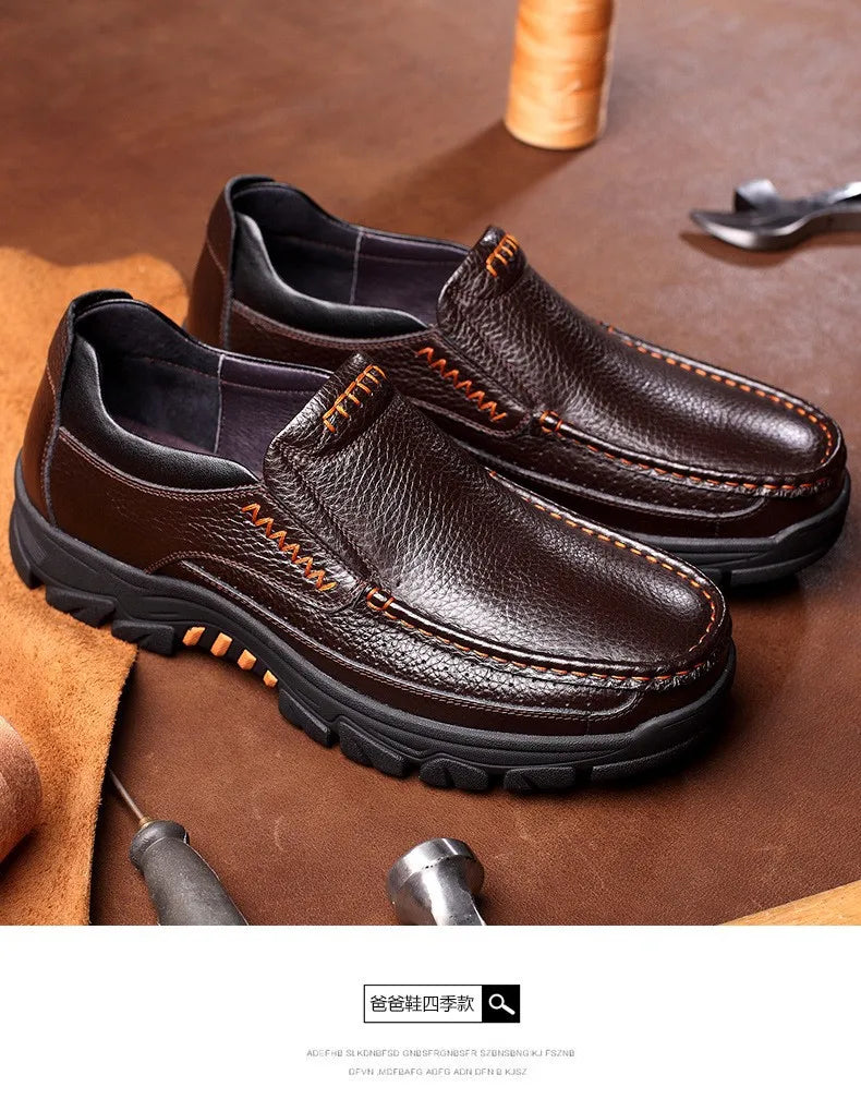 Autumn Genuine Leather Men's Casual Business Leather Shoes Lightweight Breathable Anti Slip Casual Leather Shoes Men Shoes