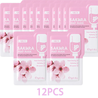 LAIKOU Japan Sakura Clay Mud Mask Hydrating Gentle Cleansing Refreshing Oil Balancing Daily Facial Skin Care Mask 5g
