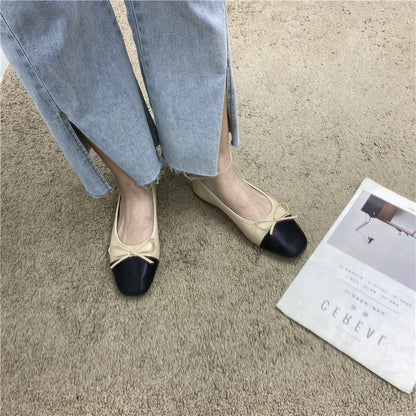 Large Size 44 45 46 47 48 Flat Shoes Women's Spring  Autumn Bow New Square Toe Shallow Ladies Shoes loafers women zapatos mujer